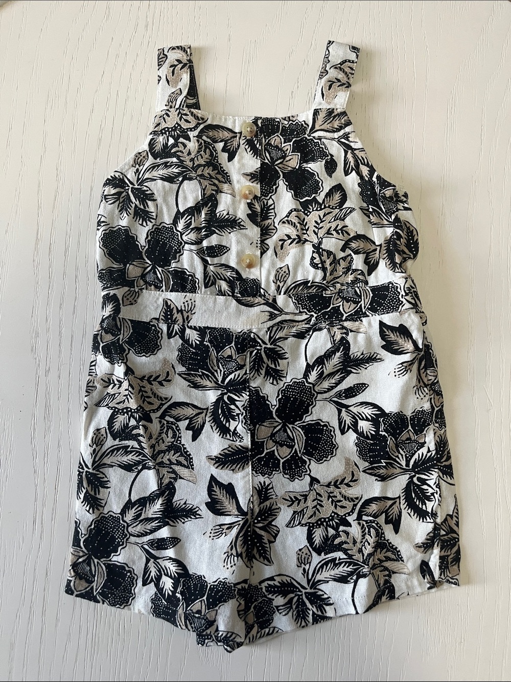 Girls Black & White Floral Romper